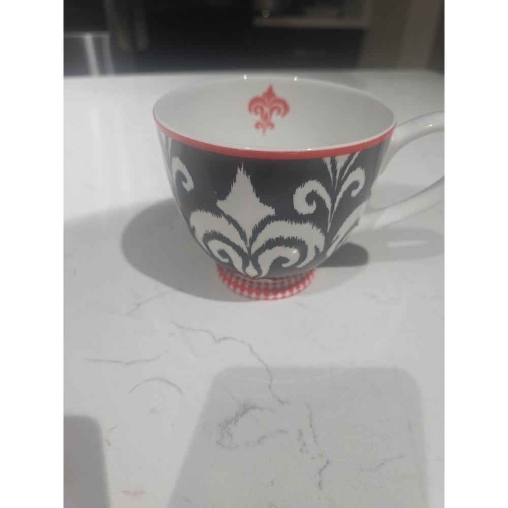 Portobello By Inspire Bone China Black Red/Orange Fleur De Lis Mug